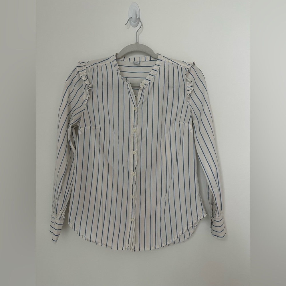 Blue Stripe Ruffle Sleeve Top